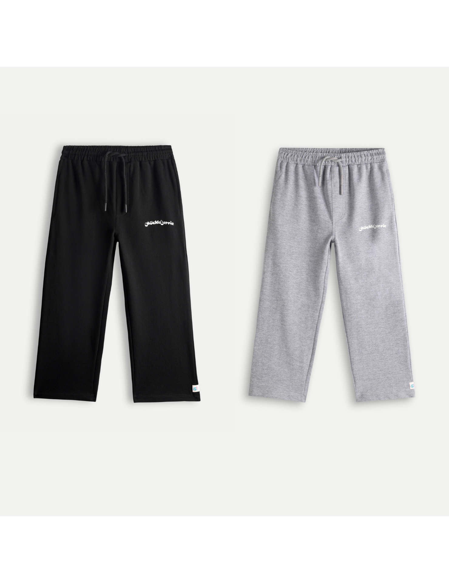 Kids Pack of 2 Solid Wide Leg Track Pants | Black & Grey Melange