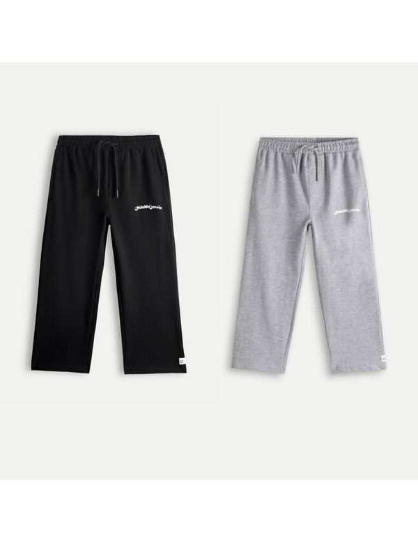 Kids Pack of 2 Solid Wide Leg Track Pants | Black & Grey Melange