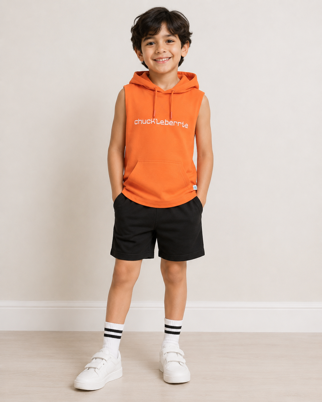 Sleeveless Hooded T-shirt With Kangaroo Pocket