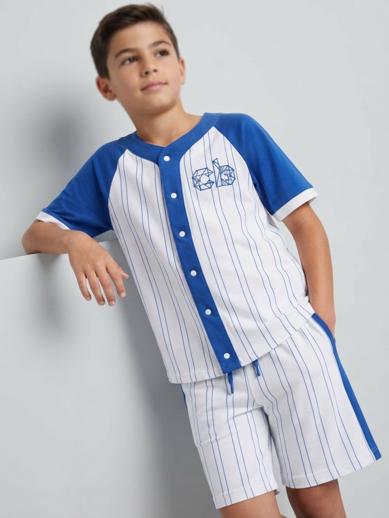 Baseball Style Pinstripe Jersey And Shorts Set