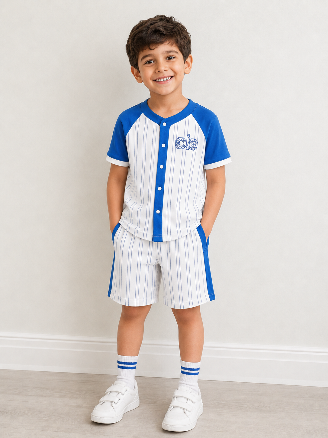 Baseball Style Pinstripe Jersey And Shorts Set
