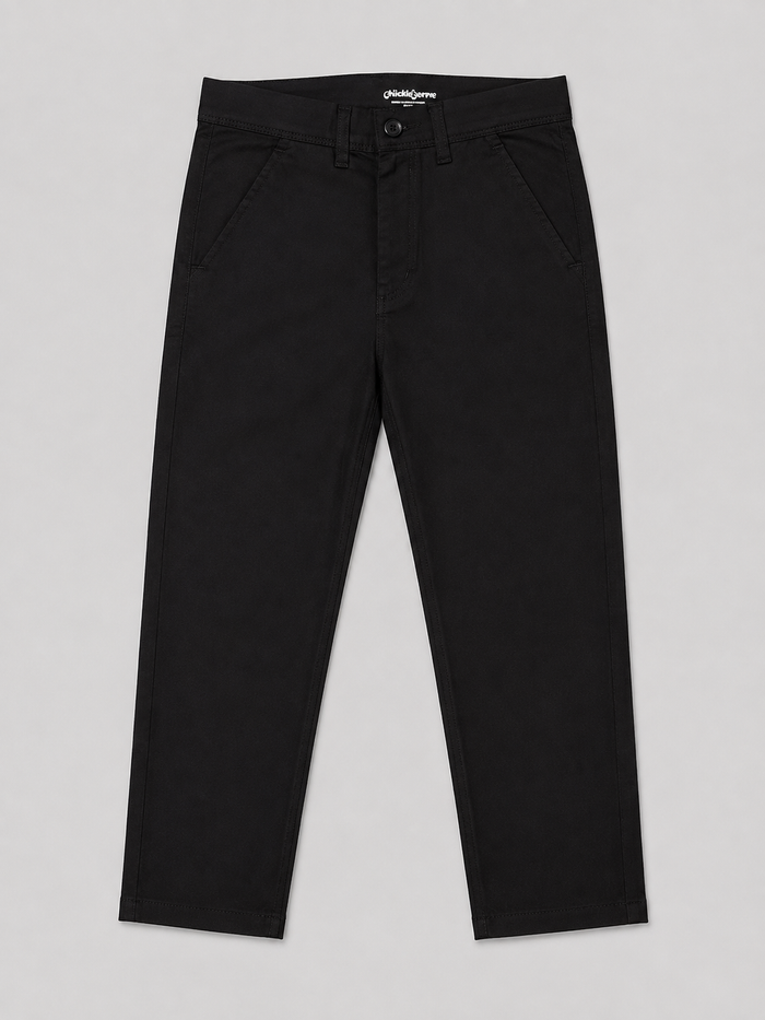 Straight Fit Cotton Pants- Black