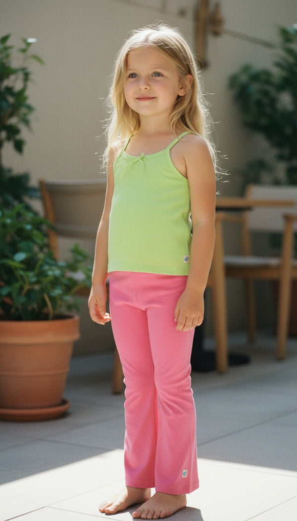 Girls Lime Green Camisole Top & Pink Flared Pants Co-ord Set