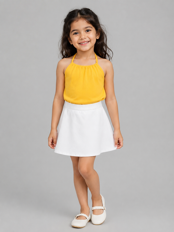 Girls Yellow Halter Neck Top & White Skirt Co-ord Set