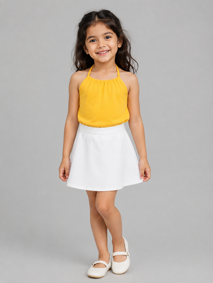 Girls Yellow Halter Neck Top & White Skirt Co-ord Set