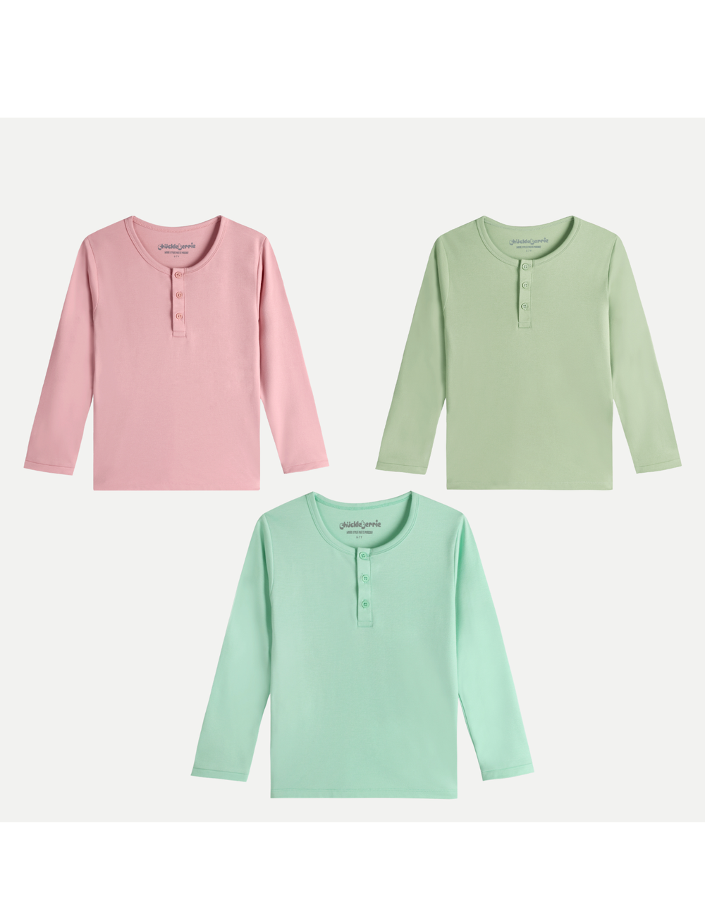 Boys Pack of 3 Solid Full Sleeve Henley T-Shirts | Pink & Mint Green