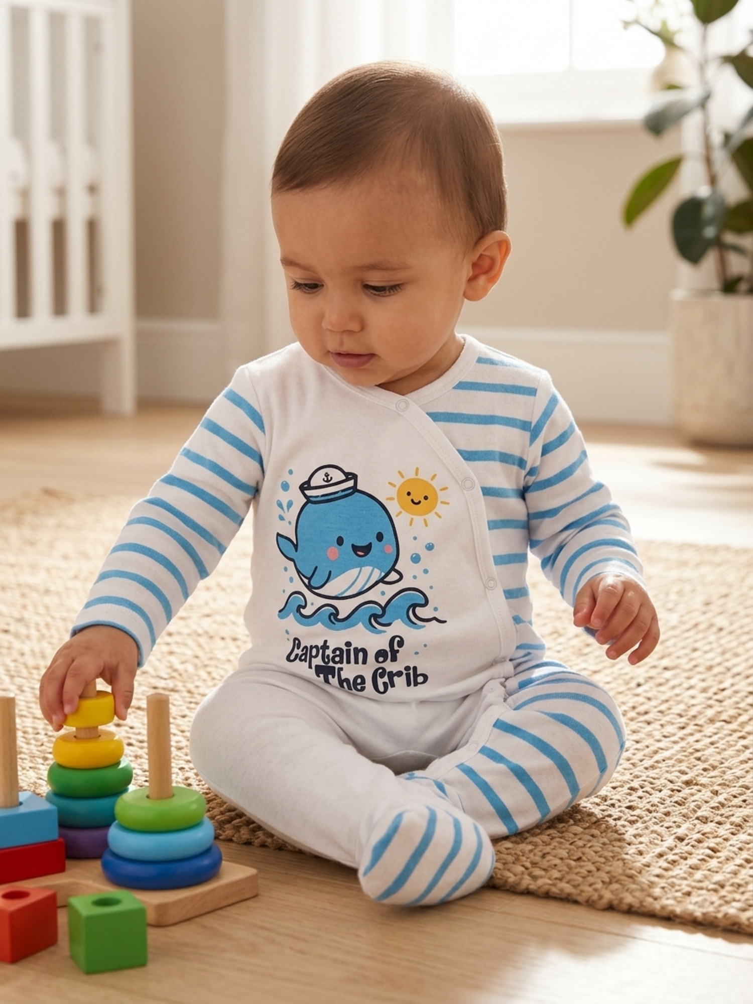 Printed Striped Footed Romper | Premium Cotton | Cool & Lightweight Wear