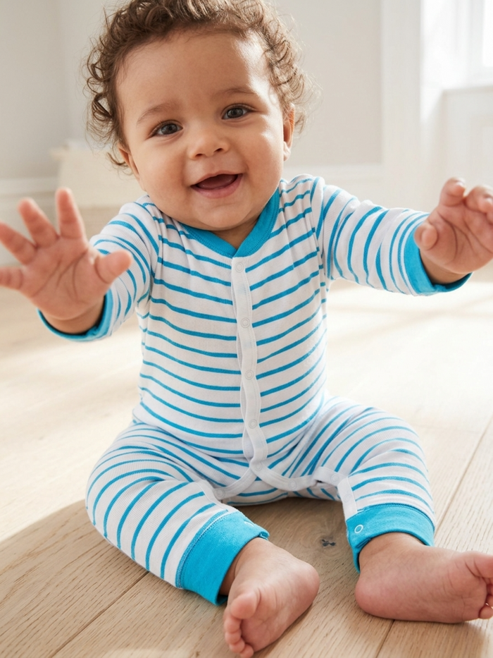 Button Up Cotton Stripe Romper - Skin-Friendly | Gentle & Comfortable