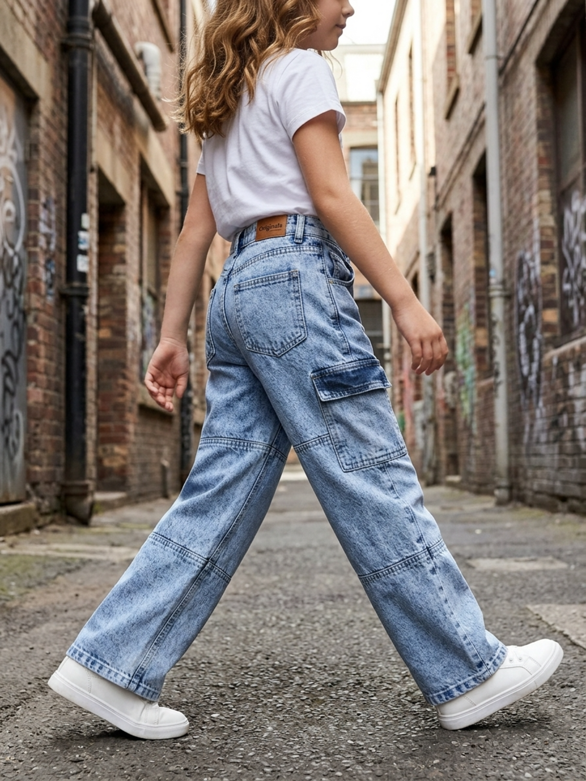 High Waist Cargo Denim