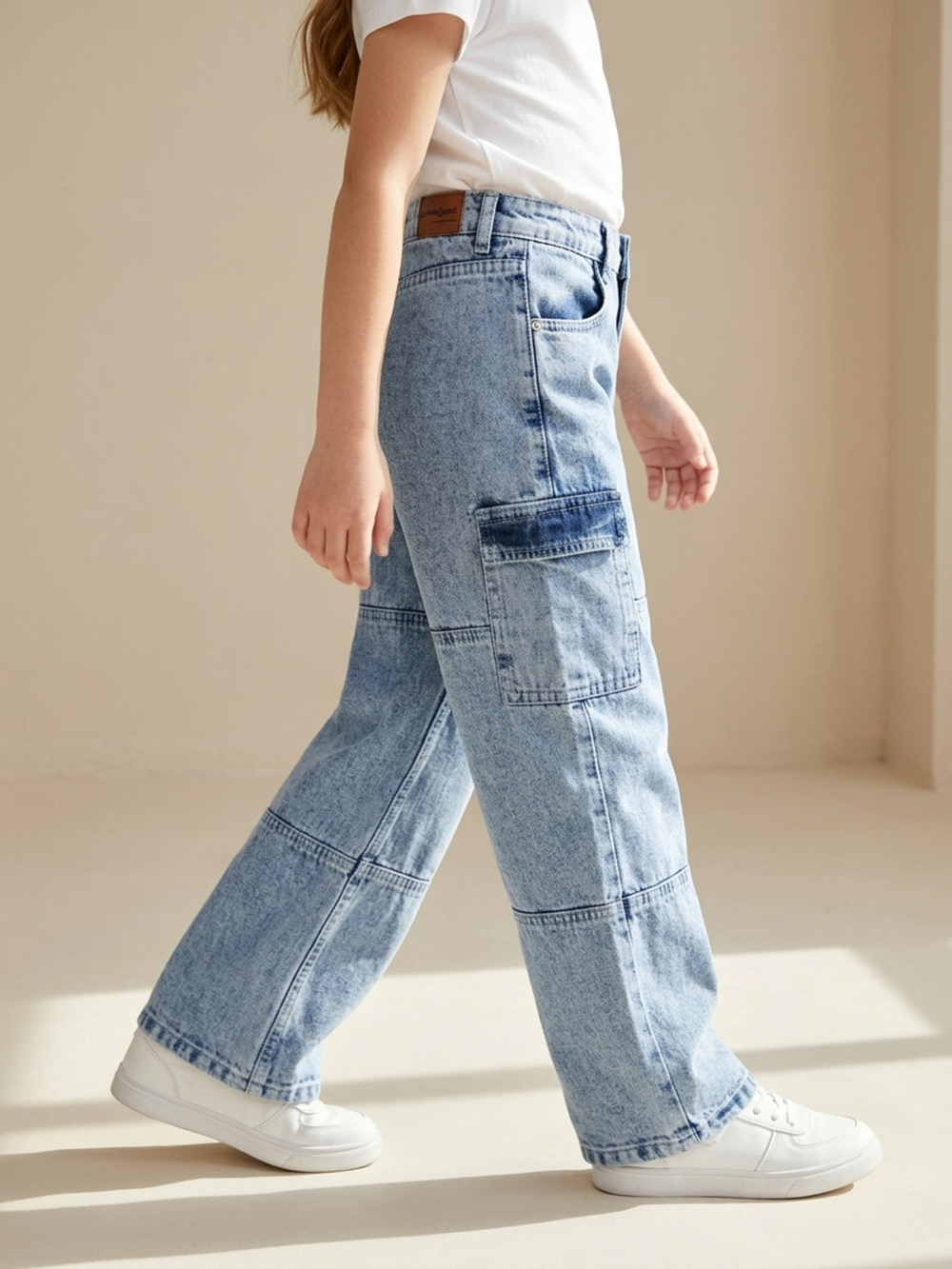 High Waist Cargo Denim