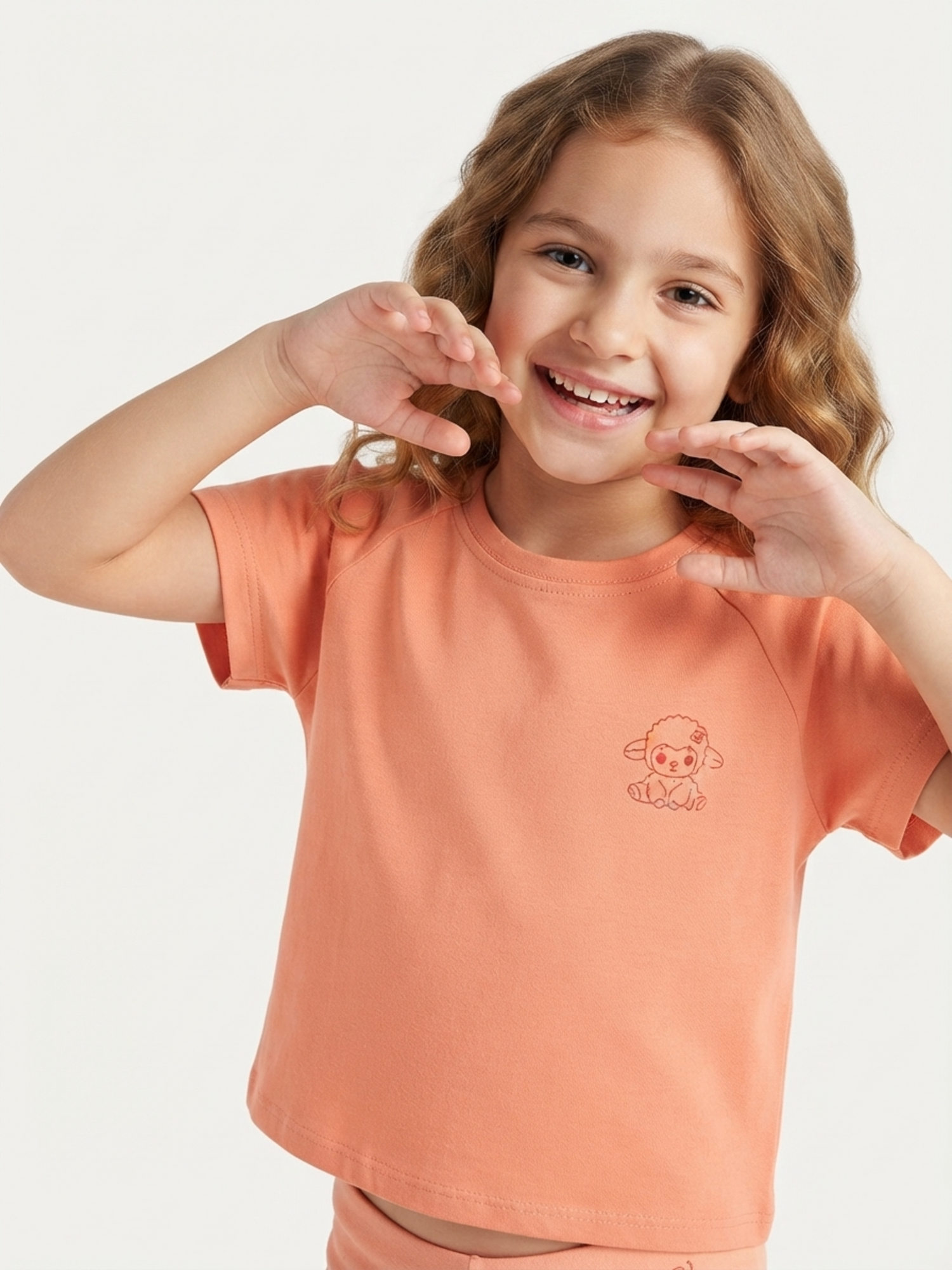 Girls Peach T-Shirt & Black Flared Pants Co-ord Set