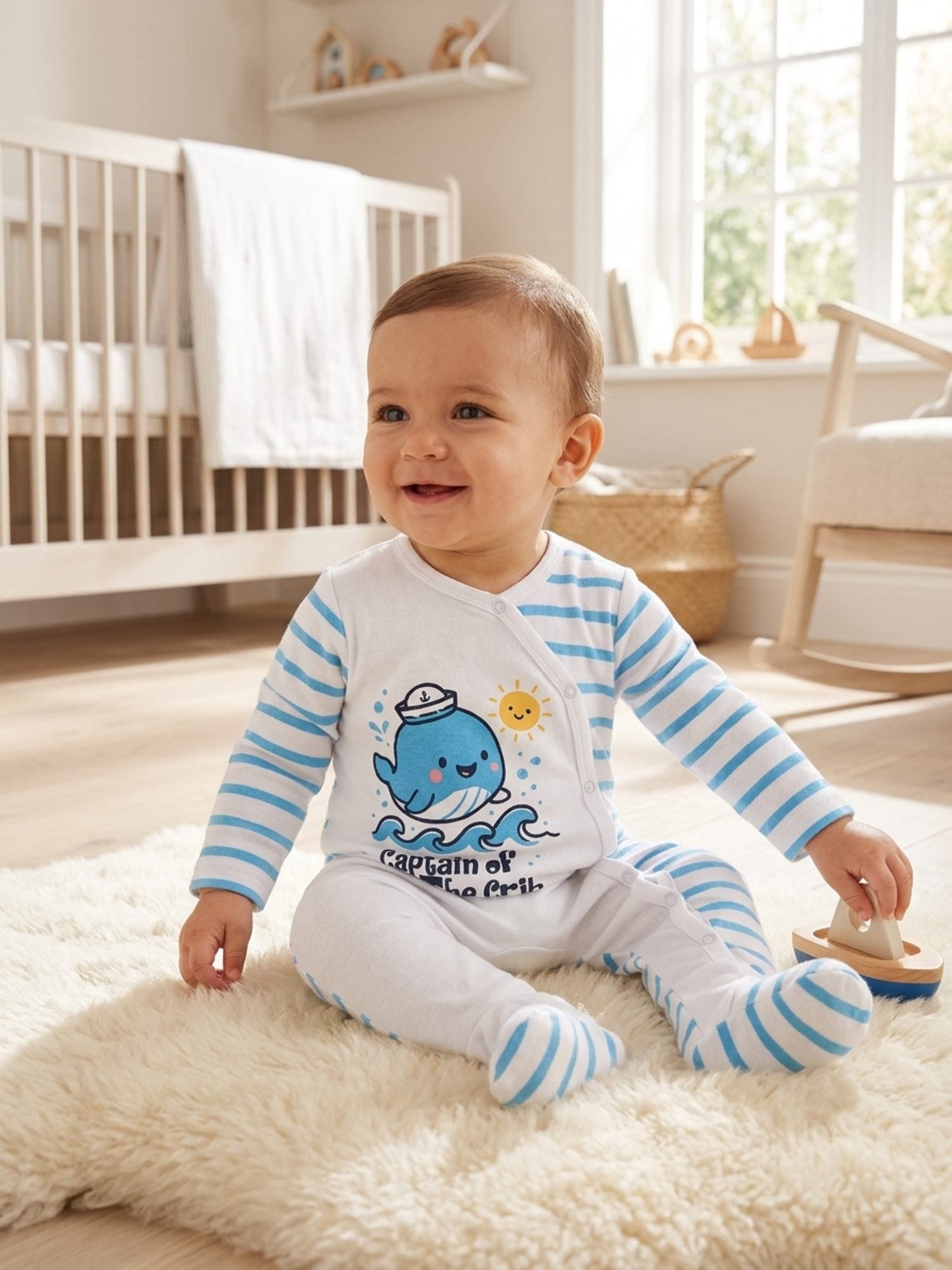 Printed Striped Footed Romper | Premium Cotton | Cool & Lightweight Wear