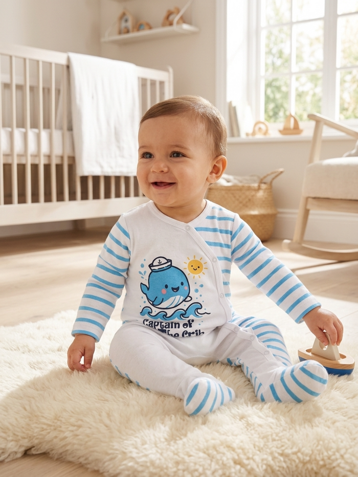 Printed Striped Footed Romper | Premium Cotton | Cool & Lightweight Wear