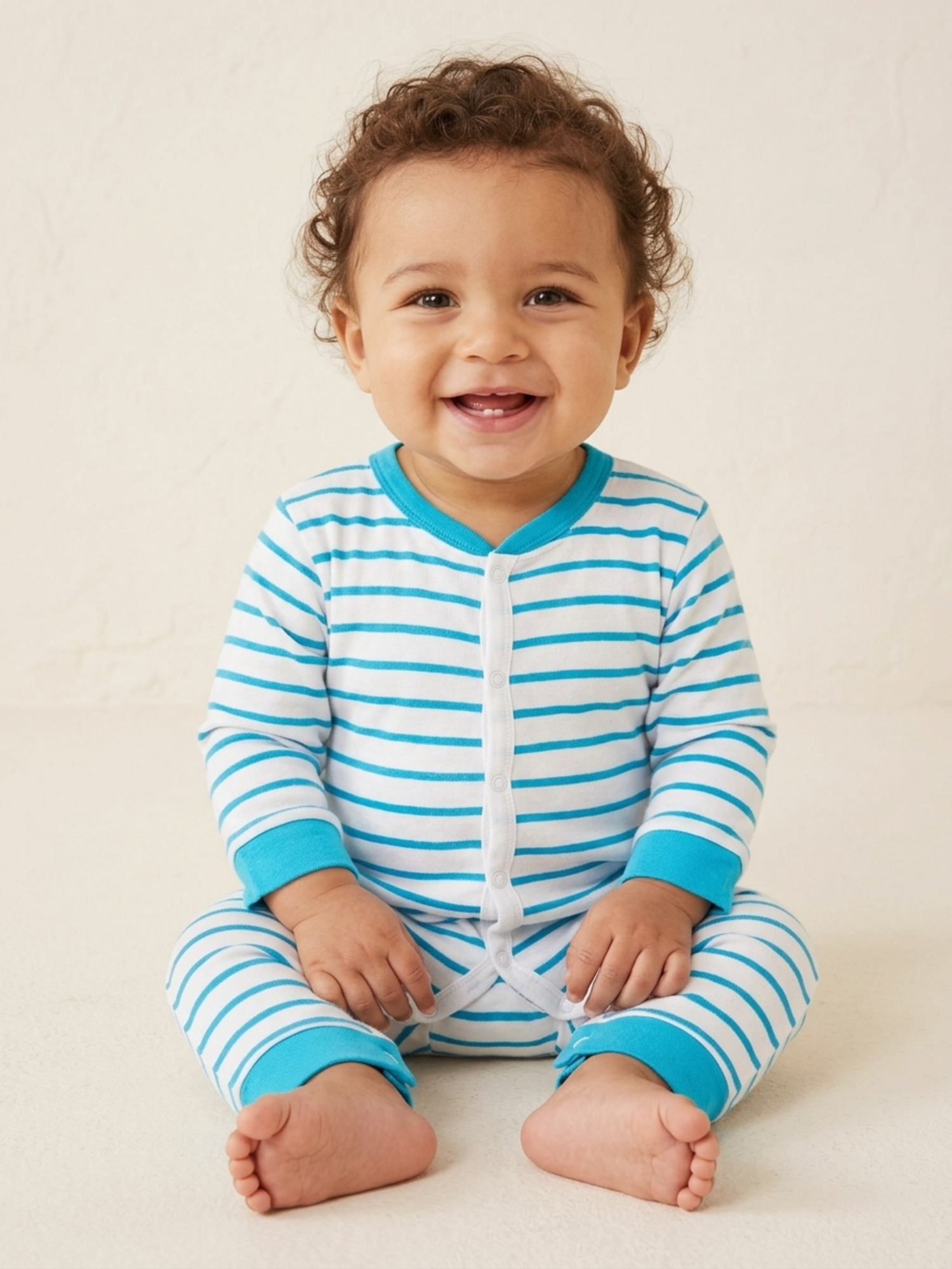 Button Up Cotton Stripe Romper - Skin-Friendly | Gentle & Comfortable