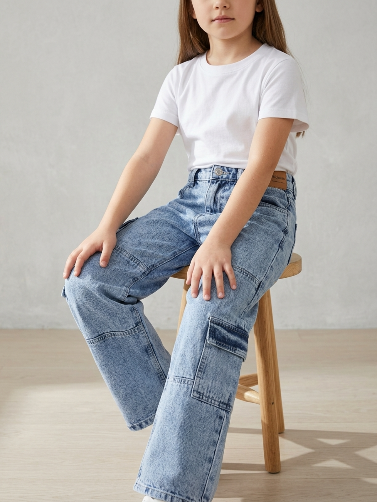 High Waist Cargo Denim