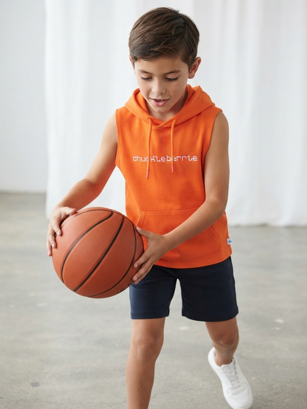 Sleeveless Hooded T-shirt With Kangaroo Pocket